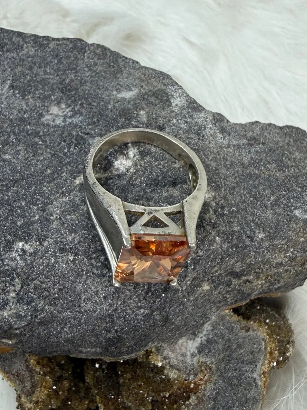 DBJ 925 Orange Stone Sterling Ring  Size 7 7.67g
